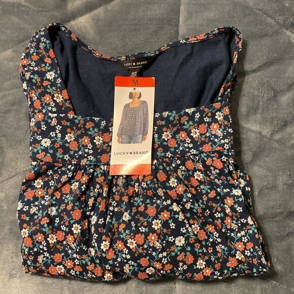 Lucky Brand Long Sleeve Top, Square Neck, (navy/red/white) Pattern - Picture 5 of 5